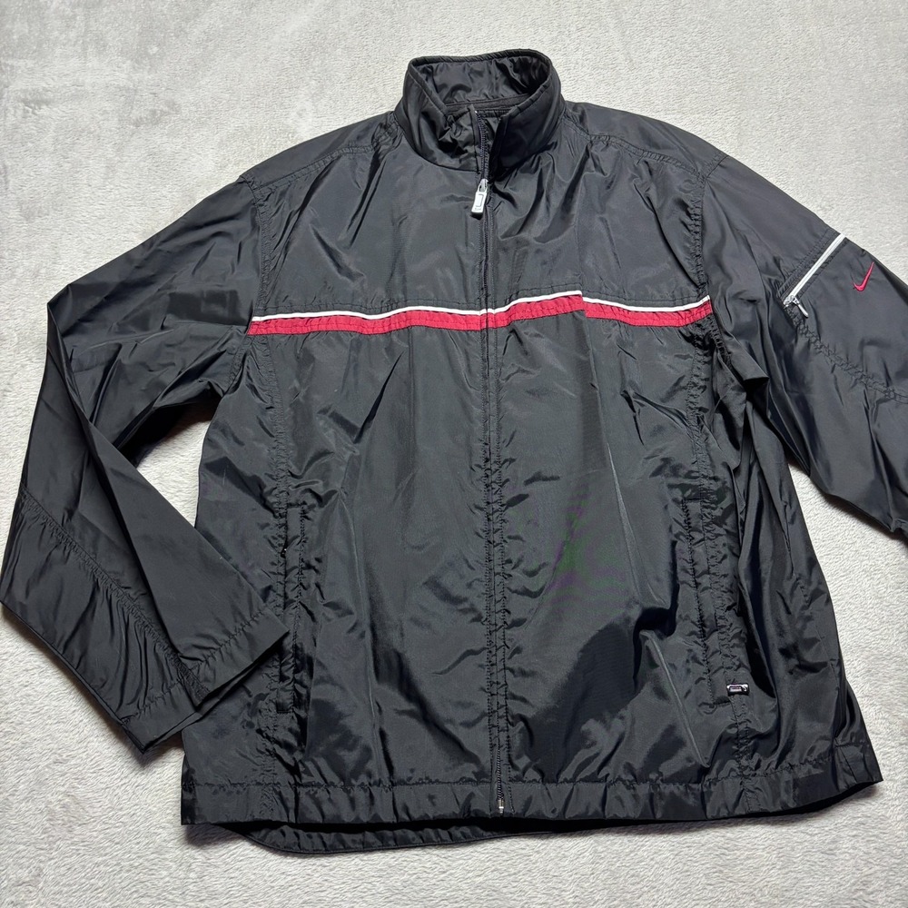 Vintage Nike Windbreaker Jacket Womens Large 12-14 Swoosh Black‎ Nylon Full Zip